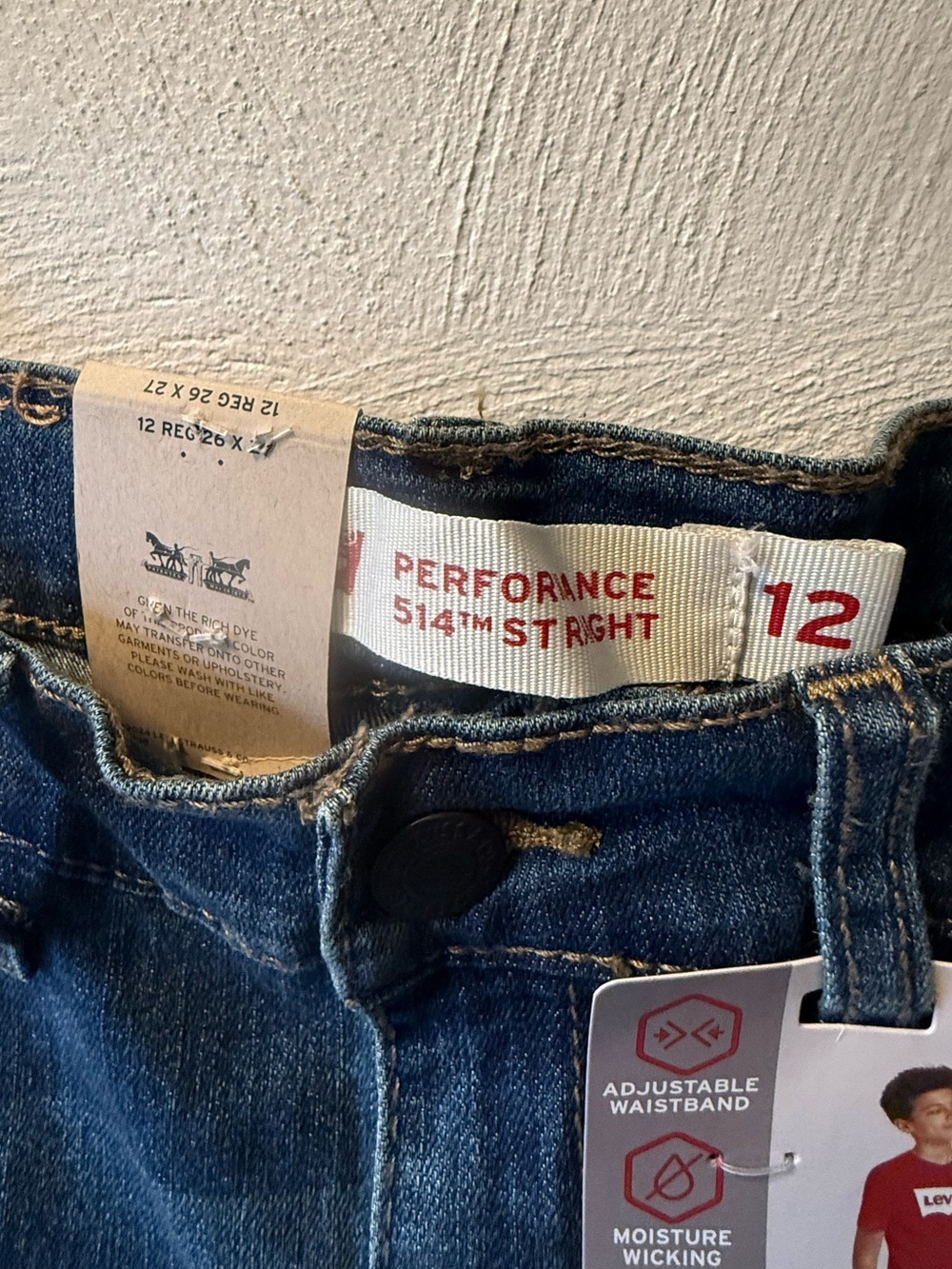 Levi 514 Straight Fit Jeans Boys Sz 12 26x27 NWT Stretch Denim Adjustable Waist - Picture 4 of 5